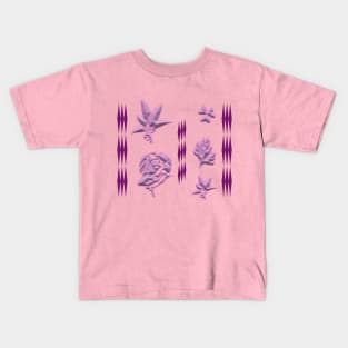 Lilies and roses carved in stone on dark violet background Kids T-Shirt